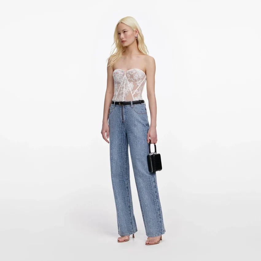 White Sequin Lace Bandeau Top White Sequin Lace Bandeau Top