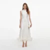 White Sequin Lace Feather Midi Dress White Sequin Lace Feather Midi Dress