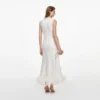 White Sequin Lace Feather Midi Dress White Sequin Lace Feather Midi Dress
