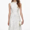 White Sequin Lace Feather Midi Dress White Sequin Lace Feather Midi Dress