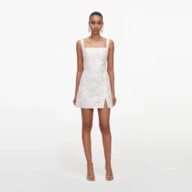 White Sequin Lace Mini Dress