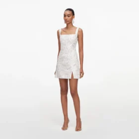 White Sequin Lace Mini Dress