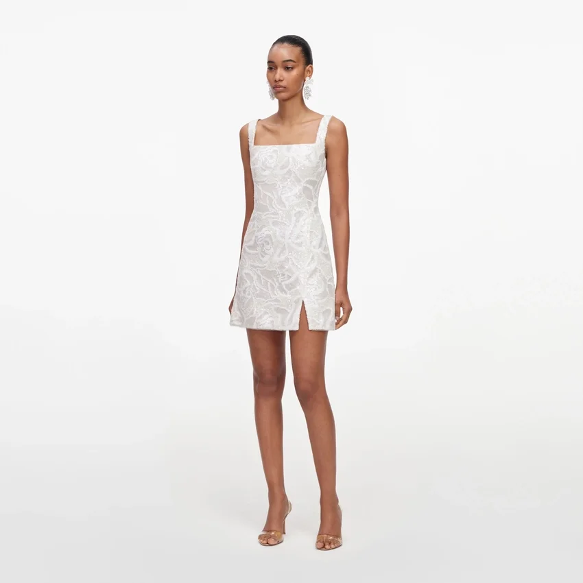 White Sequin Lace Mini Dress White Sequin Lace Mini Dress