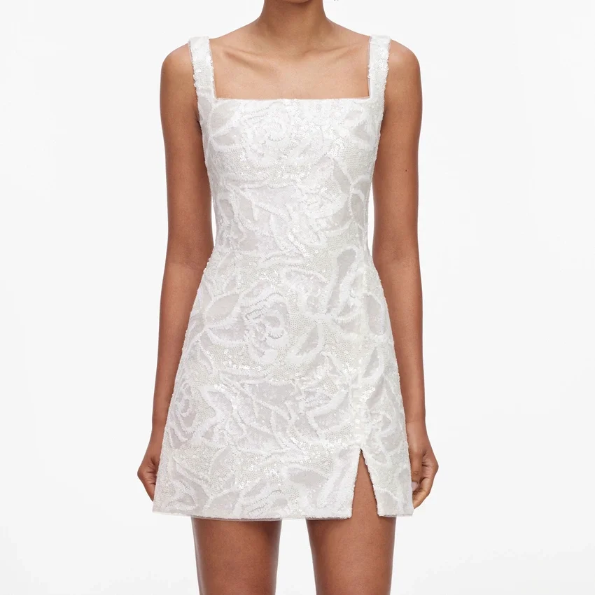 White Sequin Lace Mini Dress White Sequin Lace Mini Dress