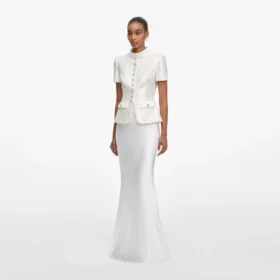 White Sequin Tailored Maxi Dress
