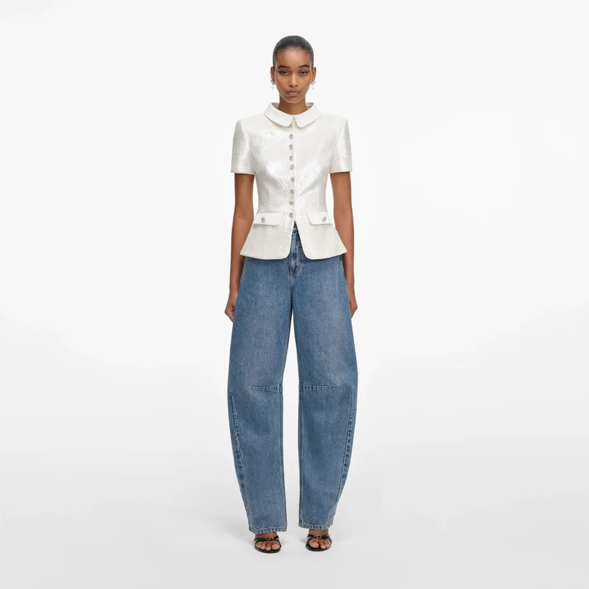White Sequin Tailored Top White Sequin Tailored Top