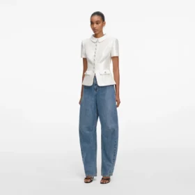 White Sequin Tailored Top