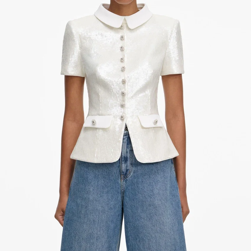 White Sequin Tailored Top White Sequin Tailored Top