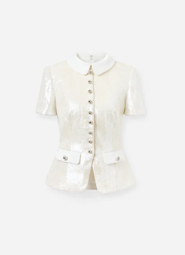 White Sequin Tailored Top White Sequin Tailored Top