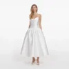 White Taffeta Strapless Midi Dress White Taffeta Strapless Midi Dress
