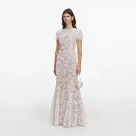 White Tulle Lace Maxi Dress