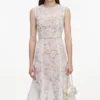 White Tulle Lace Midi Dress