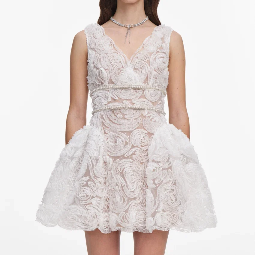 White Tulle Lace Mini Dress White Tulle Lace Mini Dress