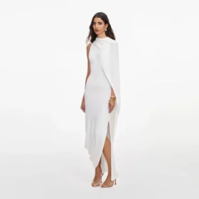 white viscose knit drape maxi dress 2 280x280 - White Viscose Knit Drape Maxi Dress