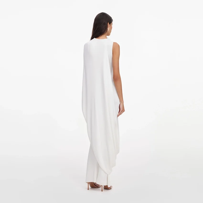 White Viscose Knit Drape Maxi Dress White Viscose Knit Drape Maxi Dress