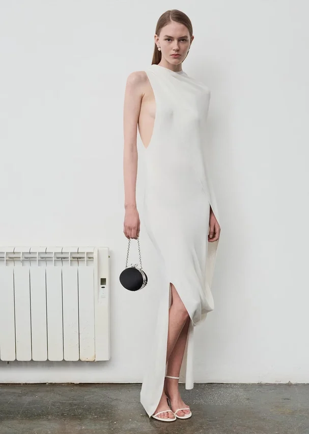 White Viscose Knit Drape Maxi Dress White Viscose Knit Drape Maxi Dress