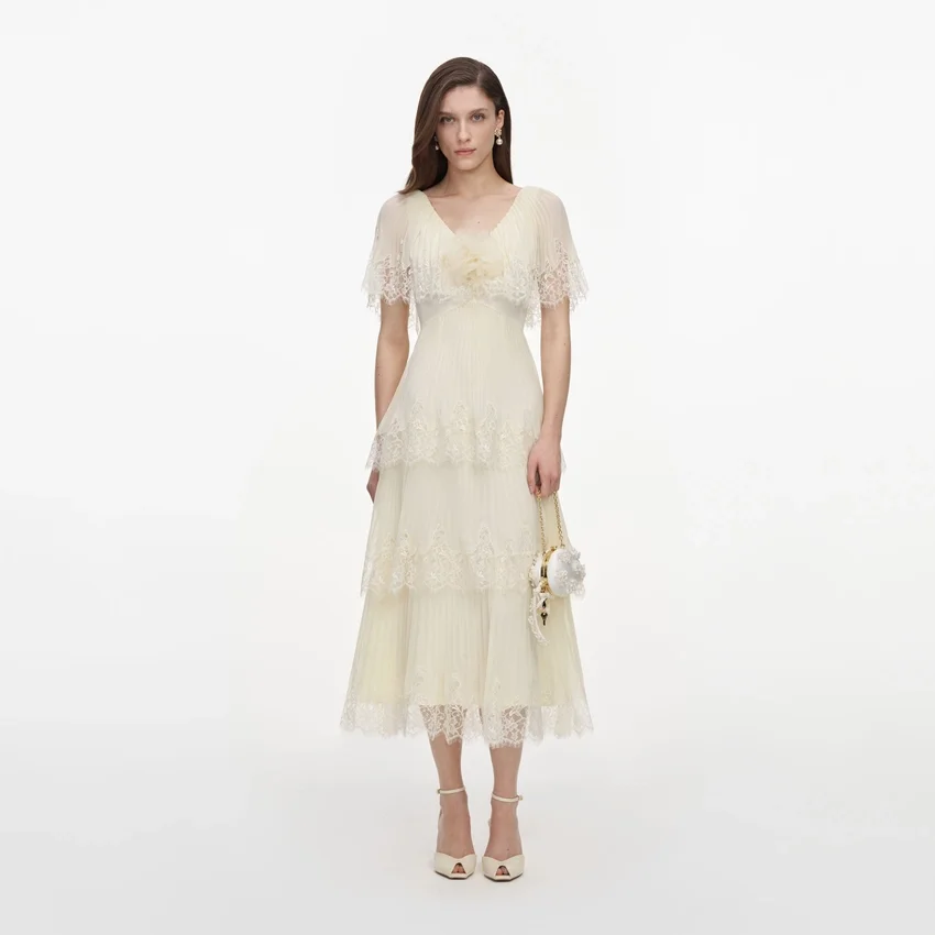 Yellow Chiffon Tiered Midi Dress Yellow Chiffon Tiered Midi Dress