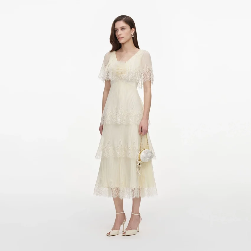 Yellow Chiffon Tiered Midi Dress Yellow Chiffon Tiered Midi Dress