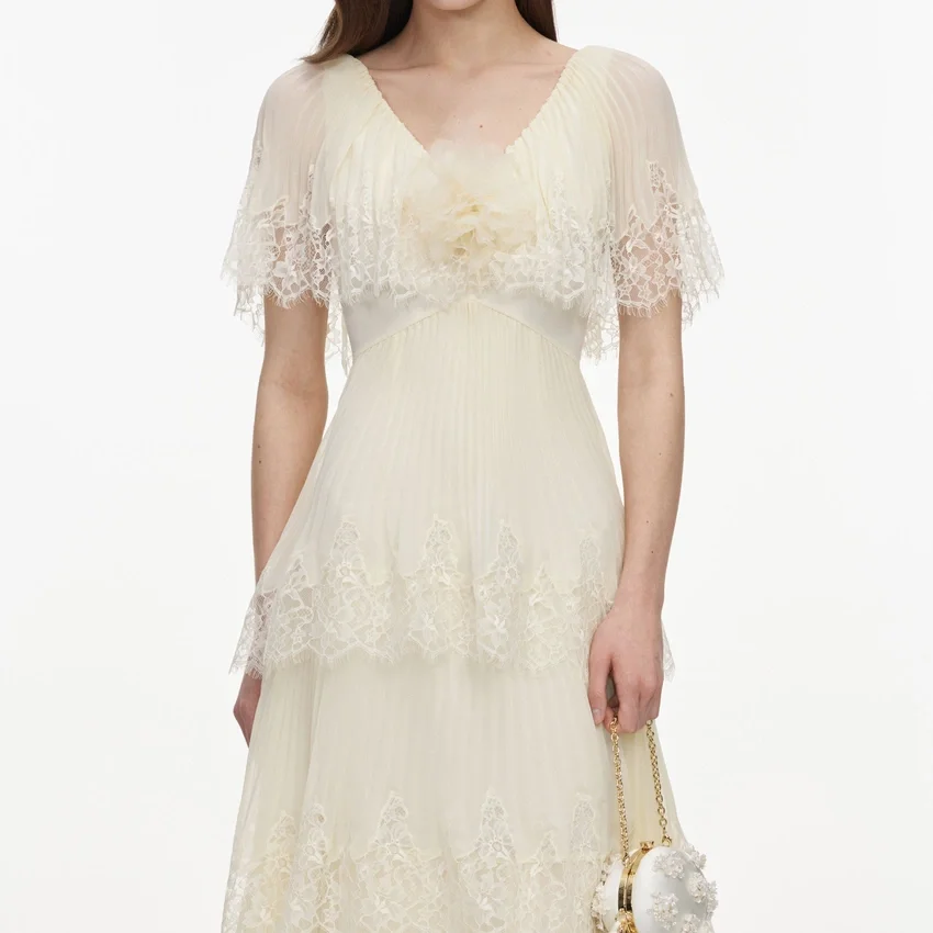 Yellow Chiffon Tiered Midi Dress Yellow Chiffon Tiered Midi Dress