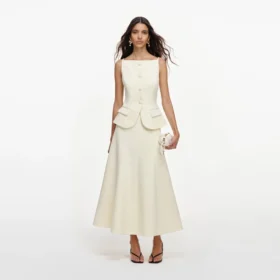 Yellow Crepe Peplum Midi Dress