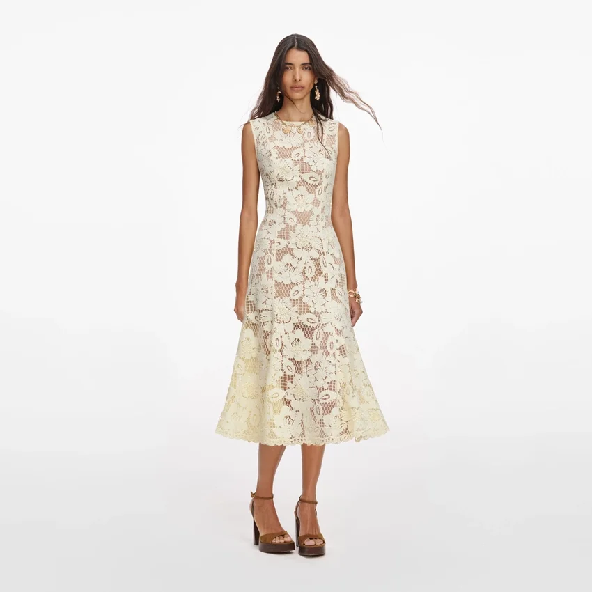 Yellow Crochet Lace Midi Dress Yellow Crochet Lace Midi Dress