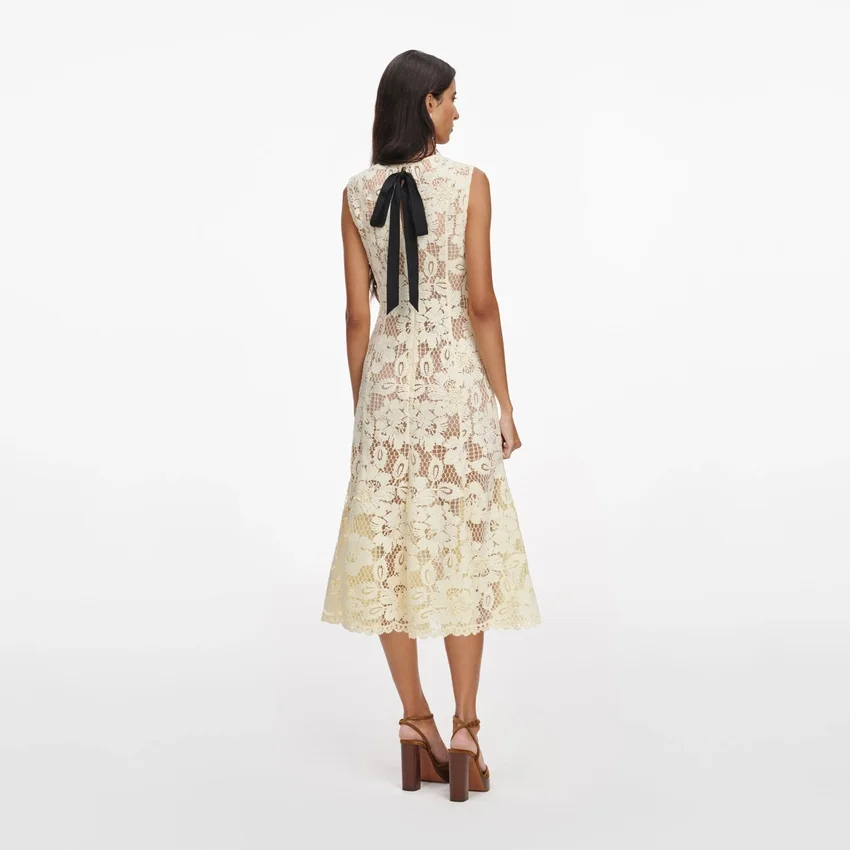 Yellow Crochet Lace Midi Dress Yellow Crochet Lace Midi Dress