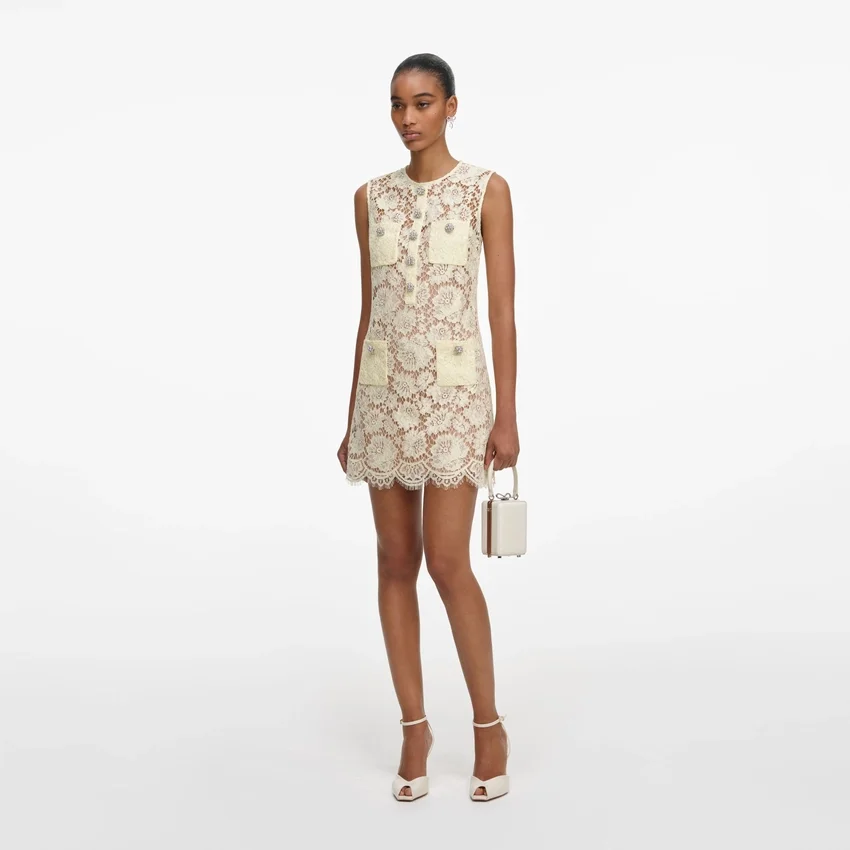 Yellow Fine Lace Mini Dress Yellow Fine Lace Mini Dress