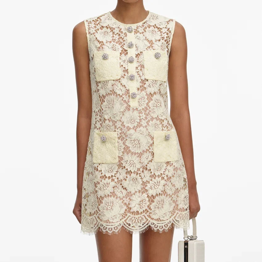 Yellow Fine Lace Mini Dress Yellow Fine Lace Mini Dress
