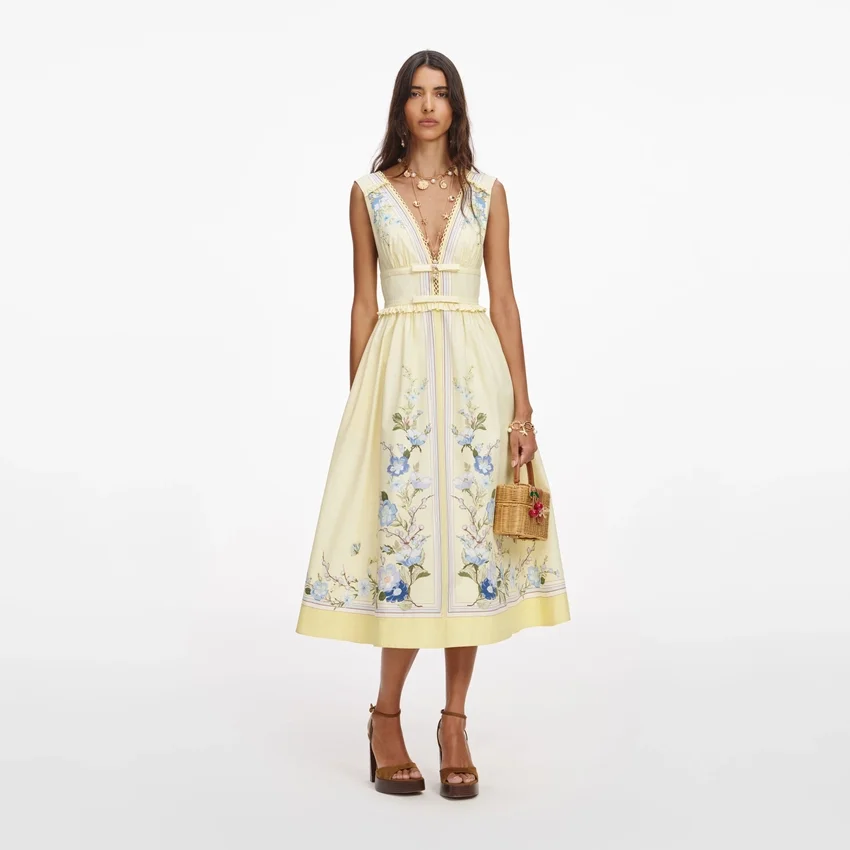Yellow Floral Cotton Midi Dress Yellow Floral Cotton Midi Dress