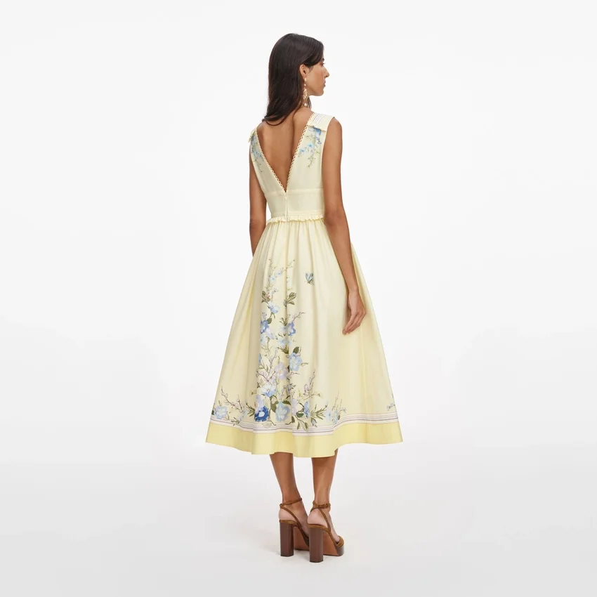 Yellow Floral Cotton Midi Dress Yellow Floral Cotton Midi Dress