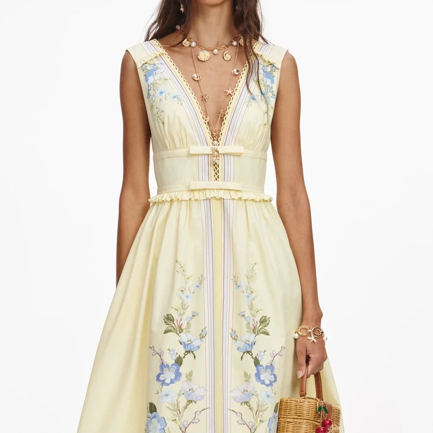 Yellow Floral Cotton Midi Dress Yellow Floral Cotton Midi Dress