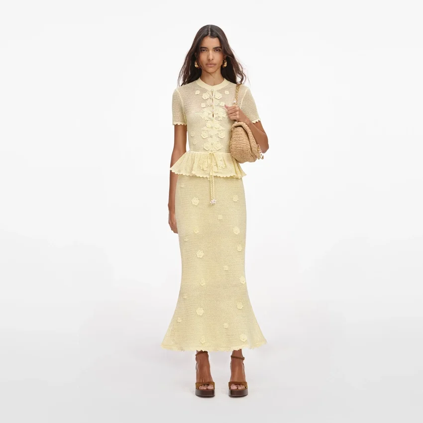 Yellow Floral Crochet Midi Dress Yellow Floral Crochet Midi Dress