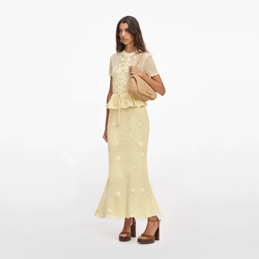 Yellow Floral Crochet Midi Dress Yellow Floral Crochet Midi Dress