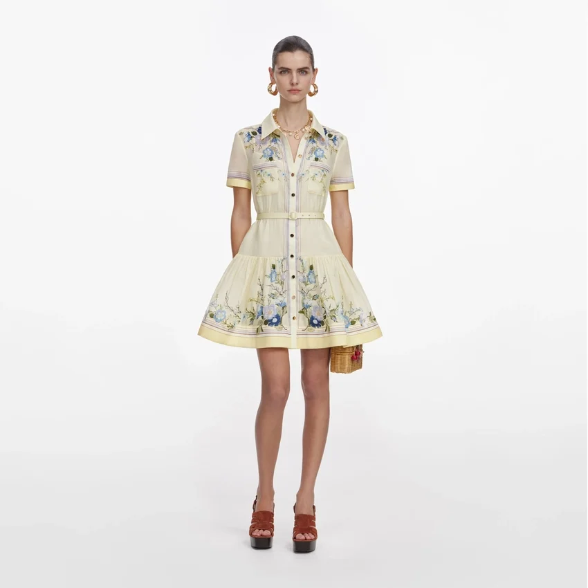 Yellow Floral Organza Mini Dress Yellow Floral Organza Mini Dress