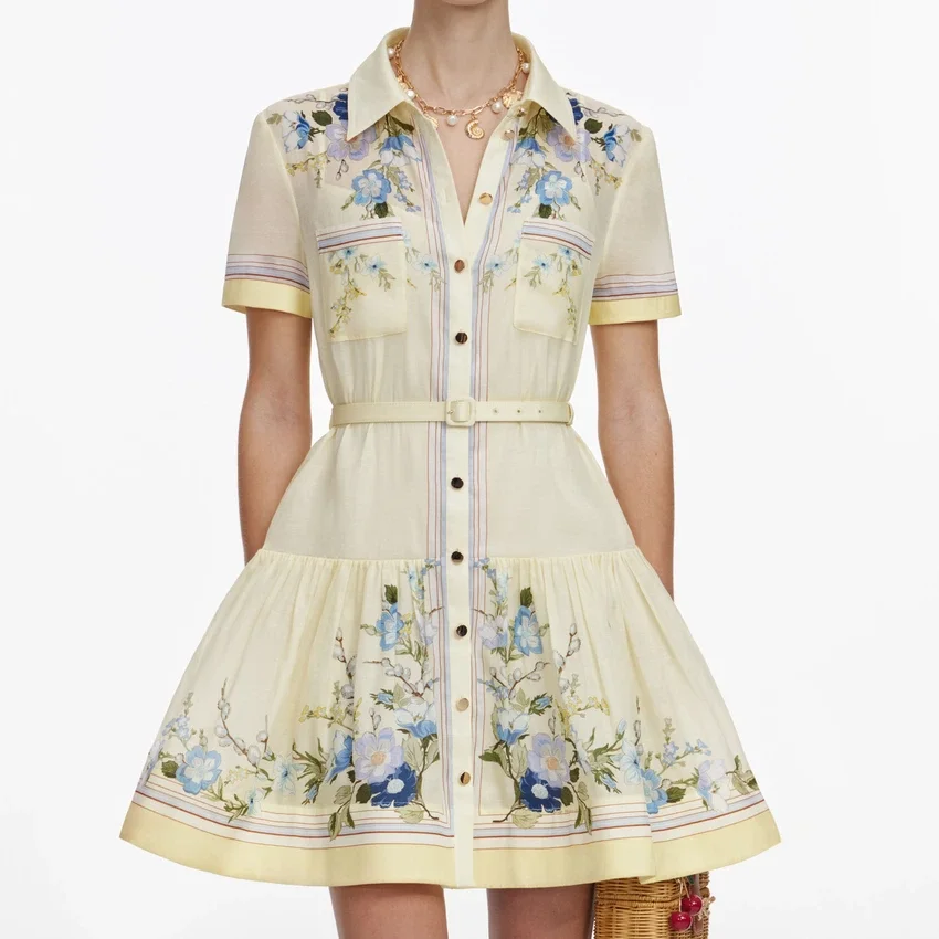 Yellow Floral Organza Mini Dress Yellow Floral Organza Mini Dress