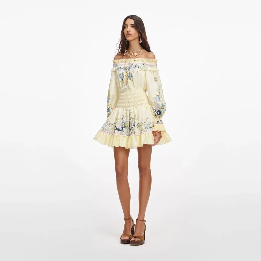 Yellow Floral Organza Ruffle Mini Dress Yellow Floral Organza Ruffle Mini Dress
