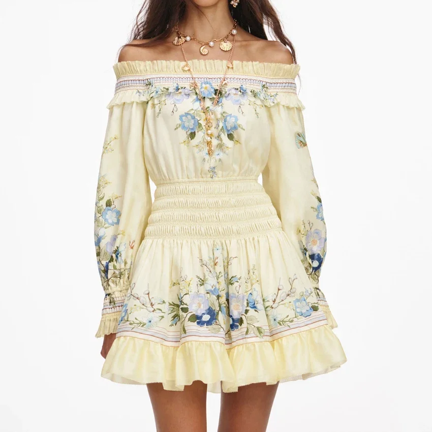 Yellow Floral Organza Ruffle Mini Dress Yellow Floral Organza Ruffle Mini Dress