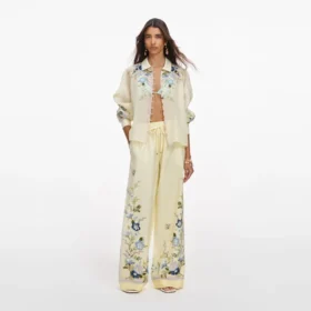 Yellow Floral Organza Trousers
