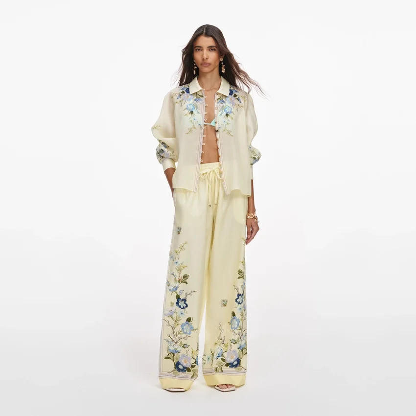 Yellow Floral Organza Trousers Yellow Floral Organza Trousers