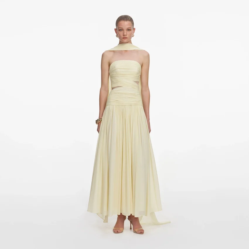 Yellow Georgette Scarf Midi Dress Yellow Georgette Scarf Midi Dress