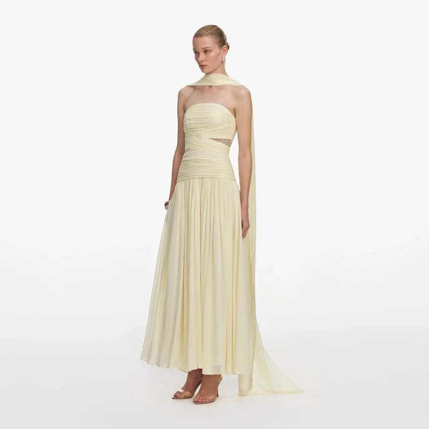 Yellow Georgette Scarf Midi Dress Yellow Georgette Scarf Midi Dress