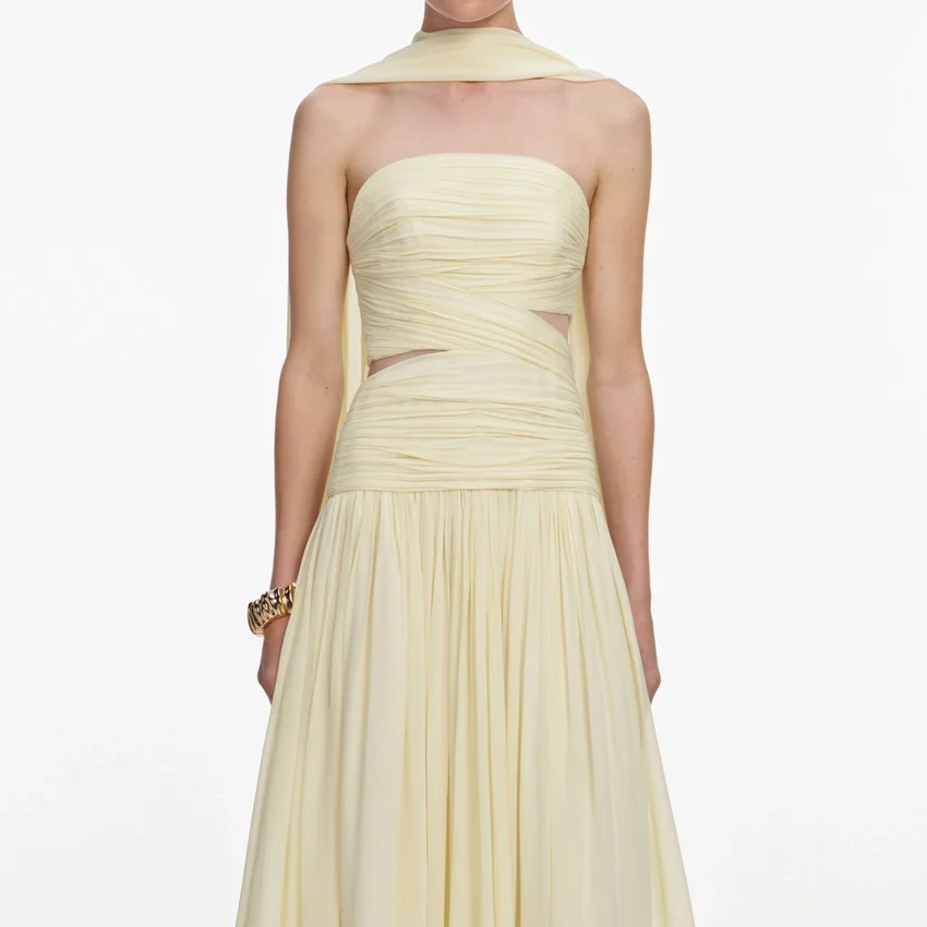 Yellow Georgette Scarf Midi Dress Yellow Georgette Scarf Midi Dress