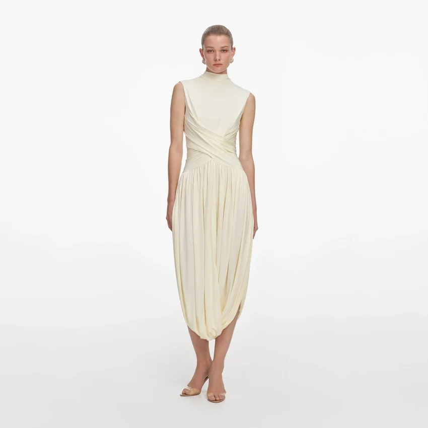 Yellow Jersey Wrap Midi Dress Yellow Jersey Wrap Midi Dress