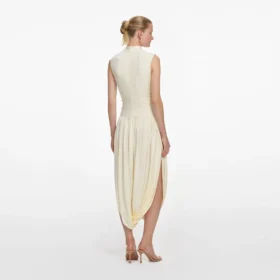 Yellow Jersey Wrap Midi Dress