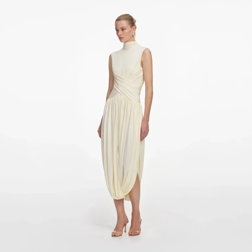 Yellow Jersey Wrap Midi Dress Yellow Jersey Wrap Midi Dress