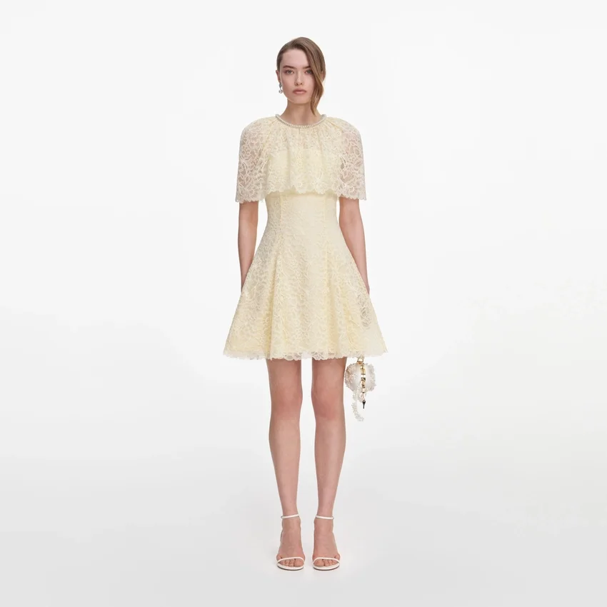 Yellow Lace Cape Mini Dress Yellow Lace Cape Mini Dress