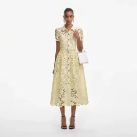 Yellow Lace Collared Midi Dress