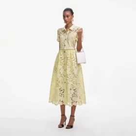 Yellow Lace Collared Midi Dress