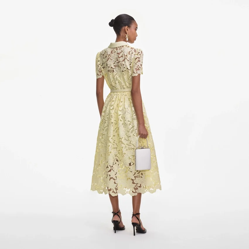 Yellow Lace Collared Midi Dress Yellow Lace Collared Midi Dress