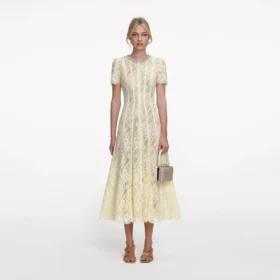 Yellow Lace Embellished Midi Dress